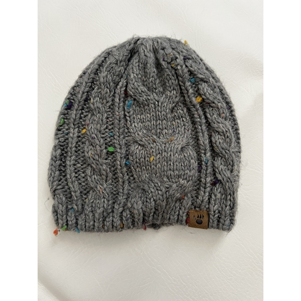 BearPaw Crochet Cable Knit Beanie Cap Hat Gray One Size Cozy Outdoor